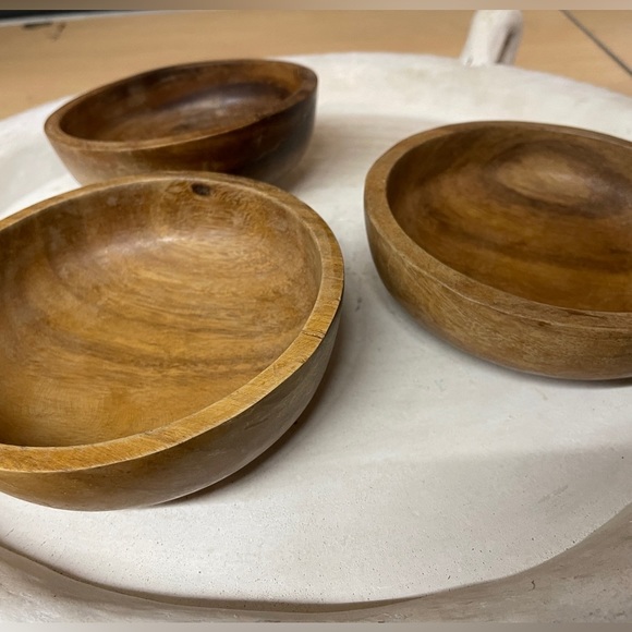 Vintage Raw Teak Wood Trio Of Decorative Wooden Bowls - Picture 6 of 17